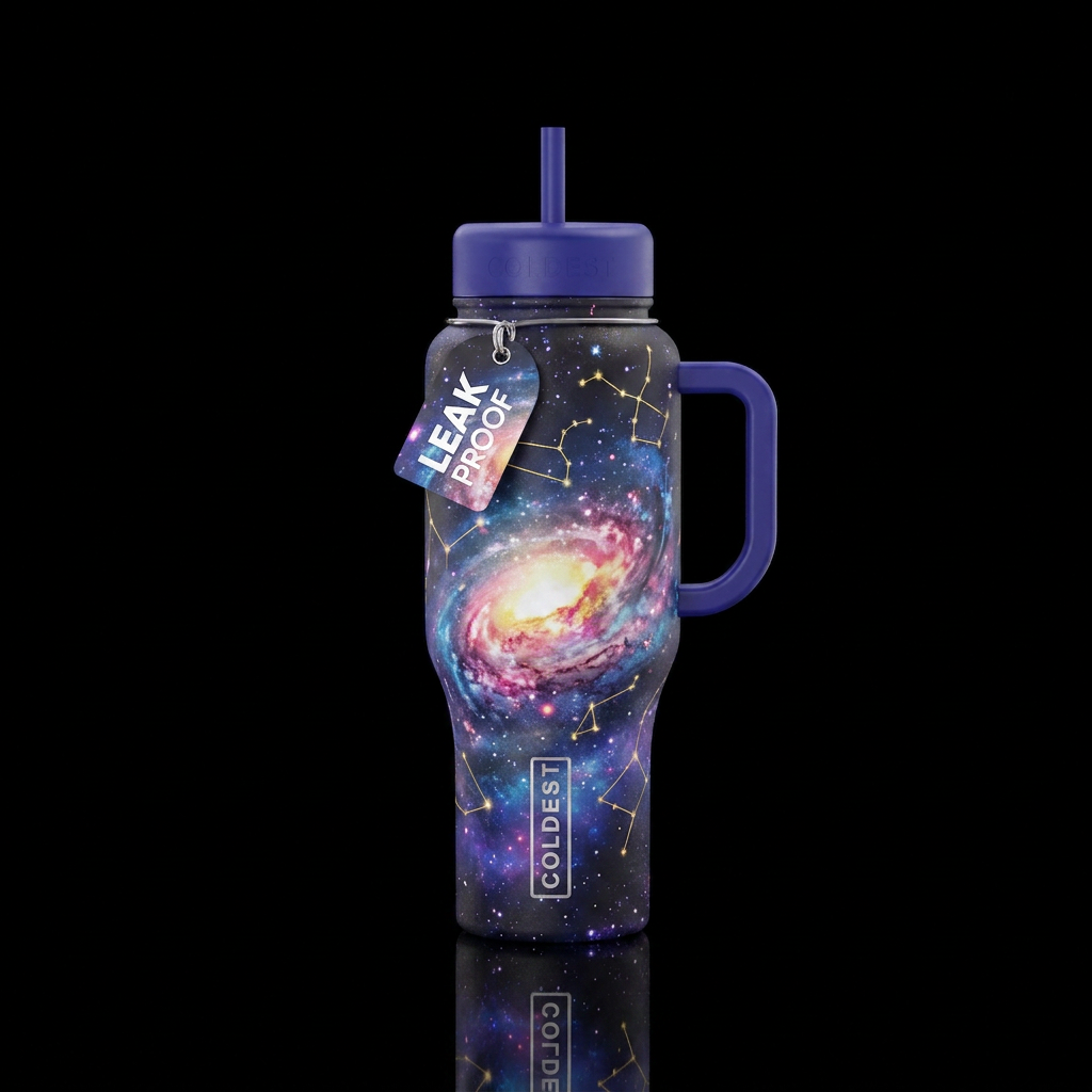 Exploding galaxy with constellations and bright st... water bottle design