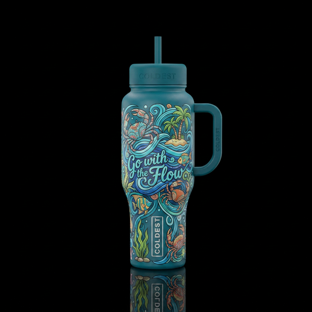 Go with the flow crab island water bottle design