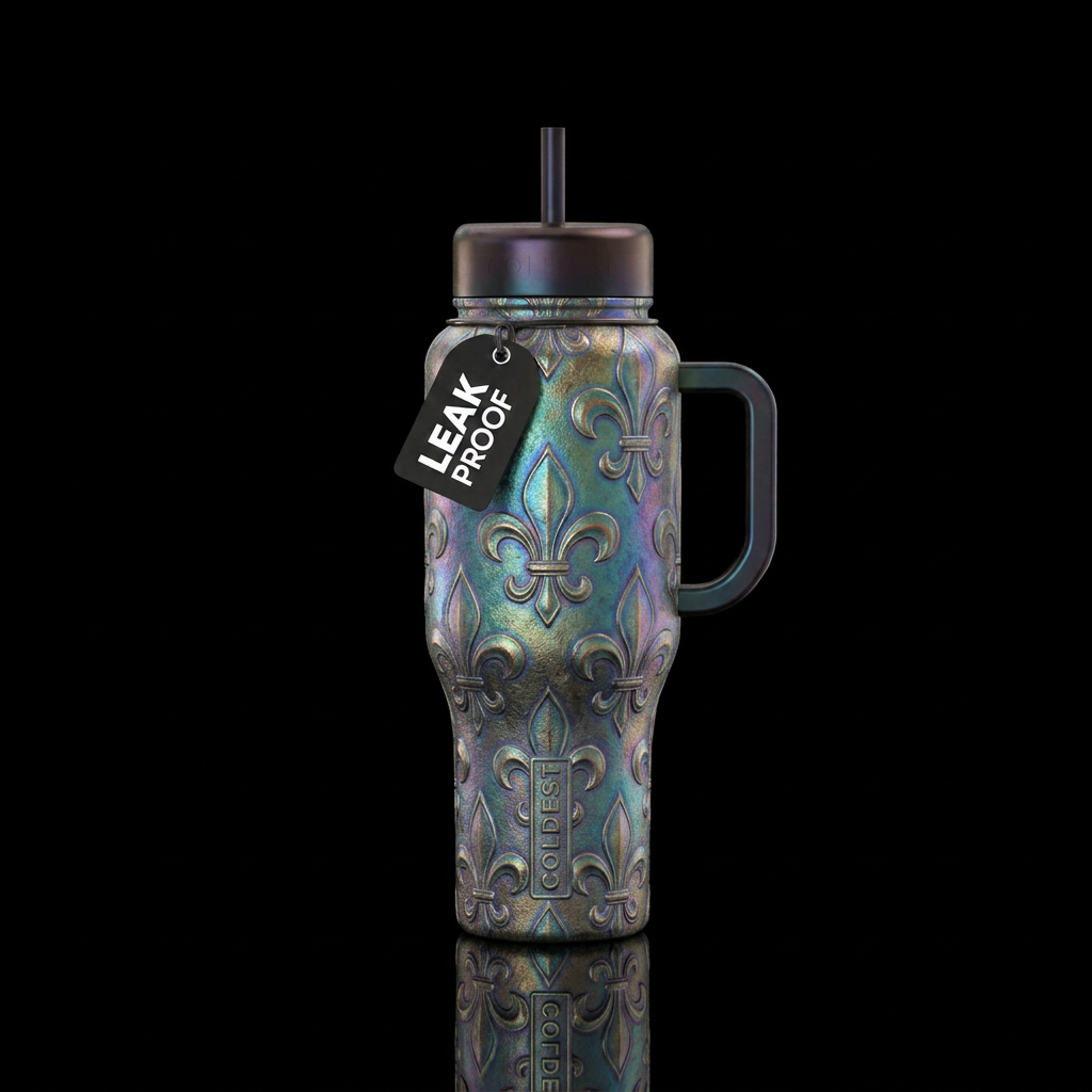 Fleur de lis, rustic, irridescent, artistic, ancie... water bottle design