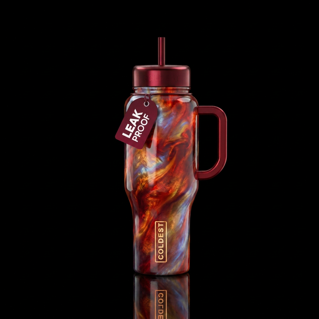 opalescent, fantasy, firery, darkness, ancient water bottle design