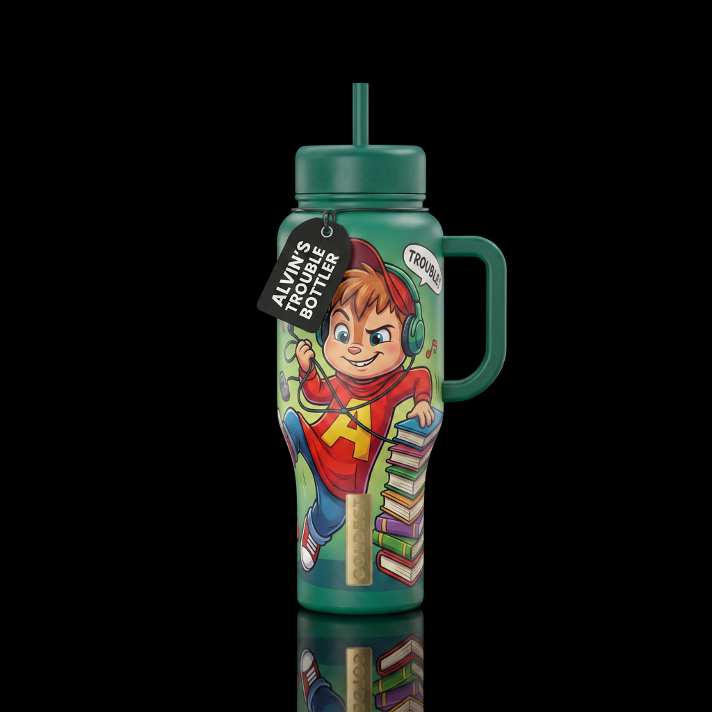 Alvin, trouble, cute, funny, cartoon water bottle design