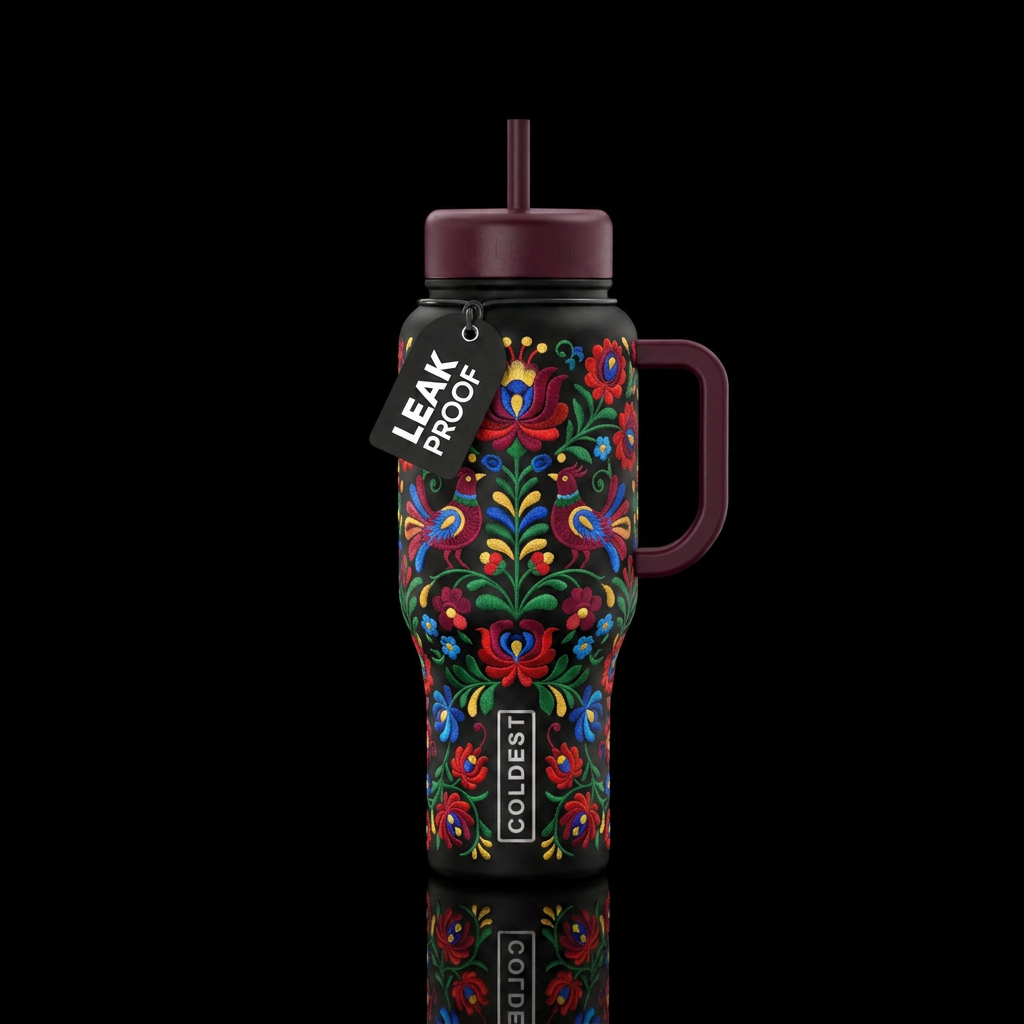 Hungarian embroidery water bottle design