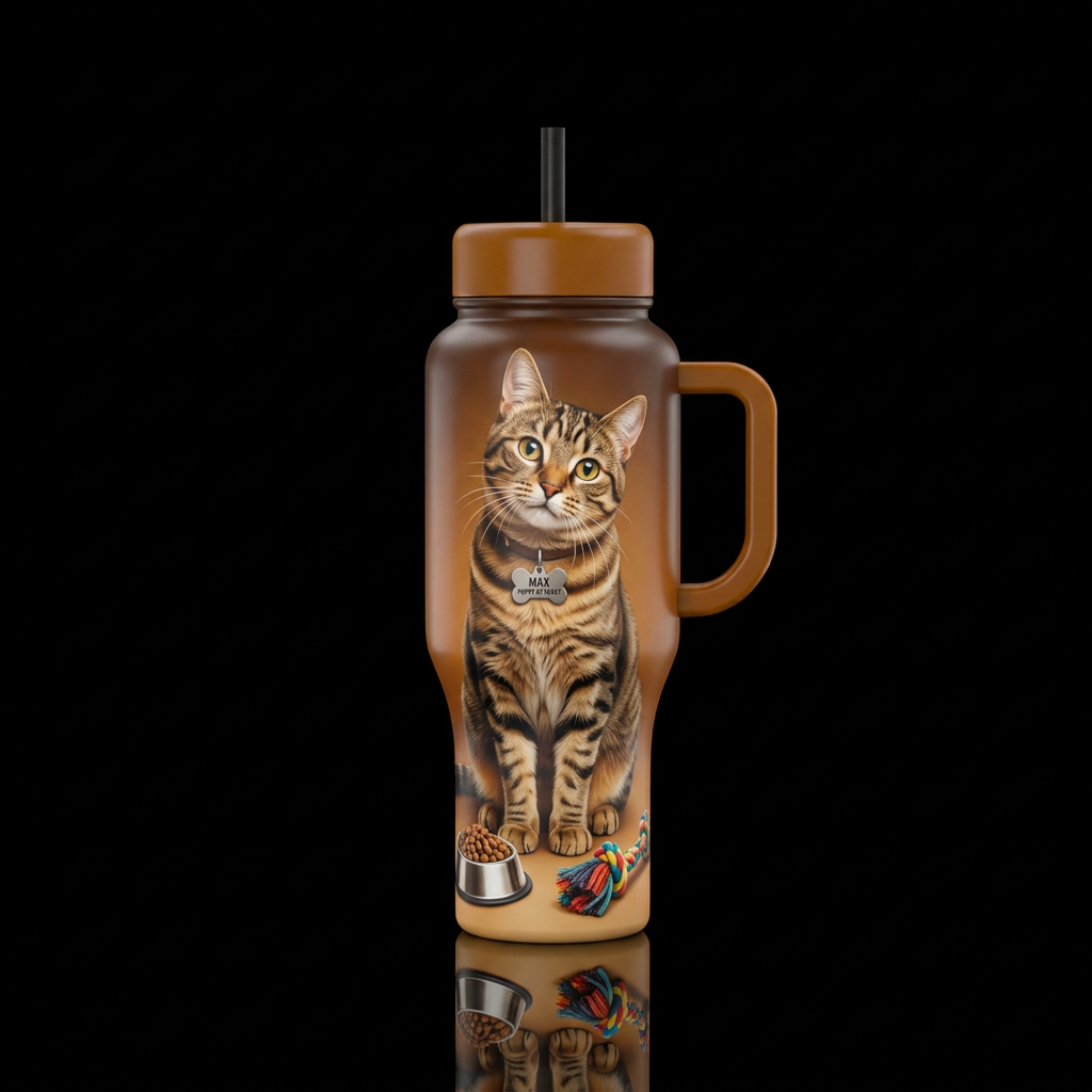 Curious cat who thinks hes a dog water bottle design