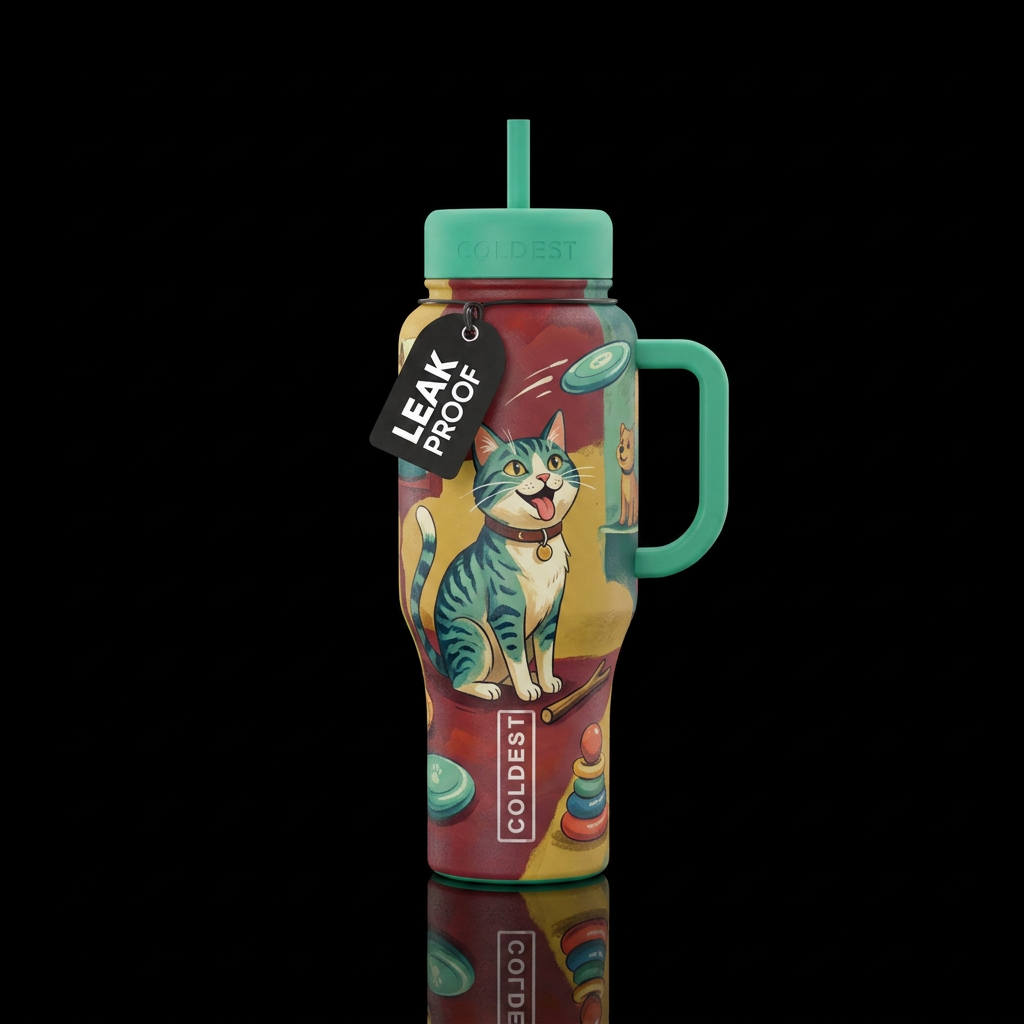 Mackerel the cat who thinks hes a dog water bottle design