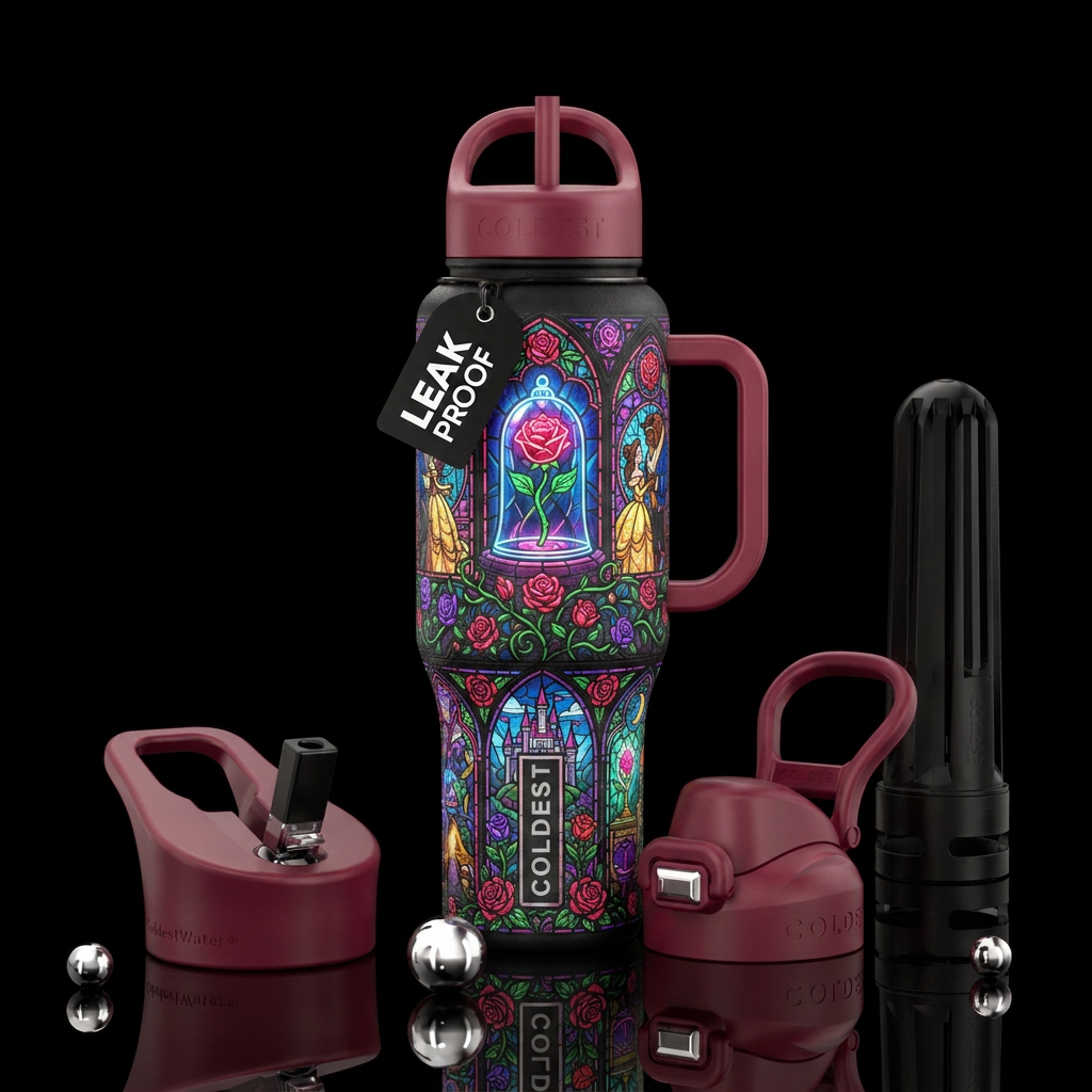 Beauty and the beast, stained glass, dreamy, dream... water bottle design