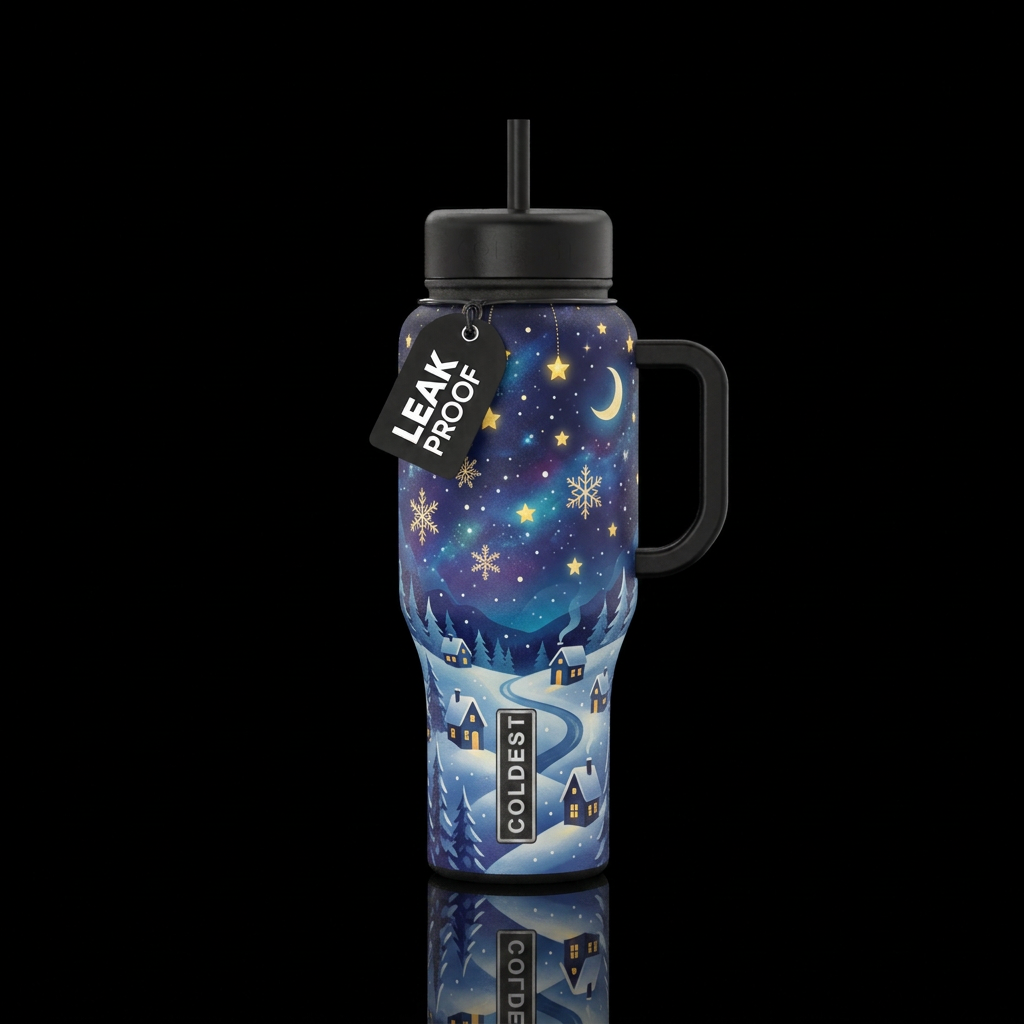 A charming illustration of a starry night Christma... water bottle design