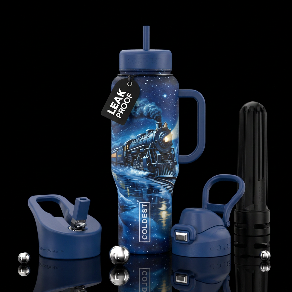 polar express train water bottle design