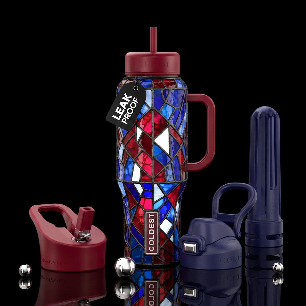 Red white blue, stained glass water bottle design