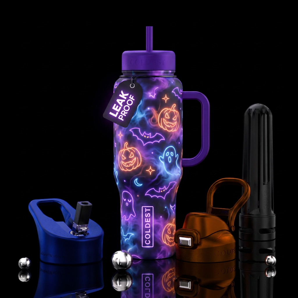 Halloween, dreamy, neon water bottle design