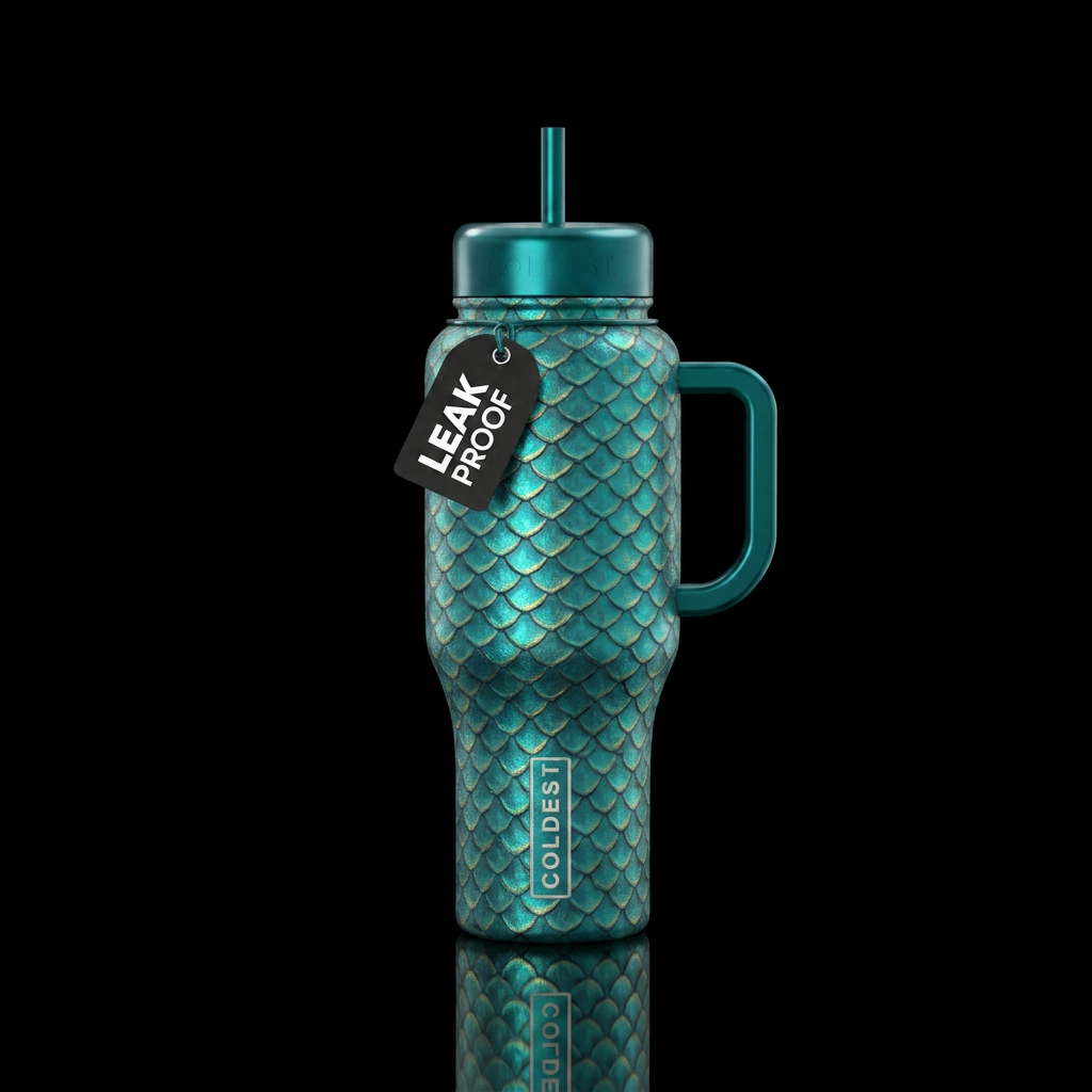 Teal dragon scales water bottle design