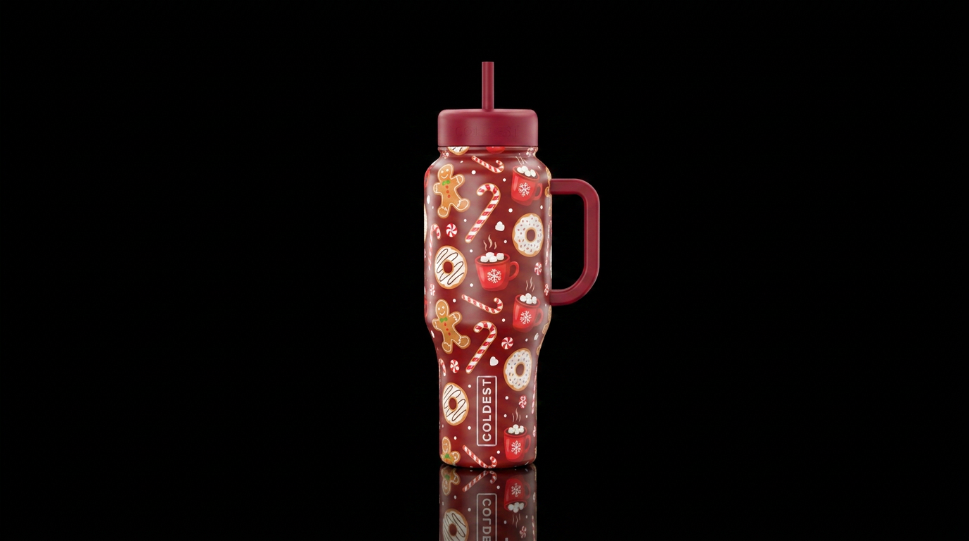 gingerbread cookies, candy canes, donuts, and hot ... water bottle design