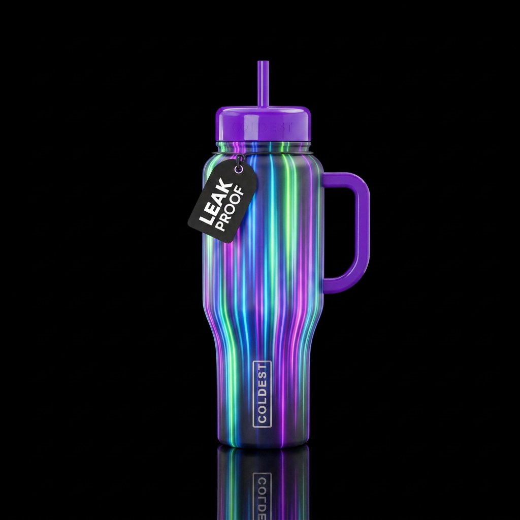 energetic, stripes, glowie, vibrant water bottle design
