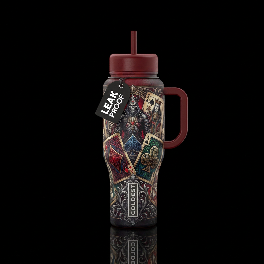 Deck of cards, gothic water bottle design