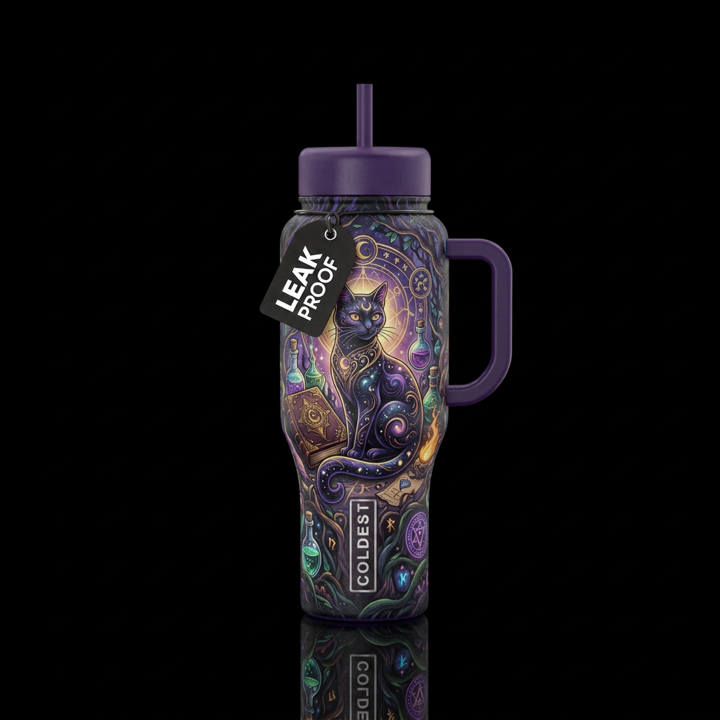 haunted, magic, cat water bottle design