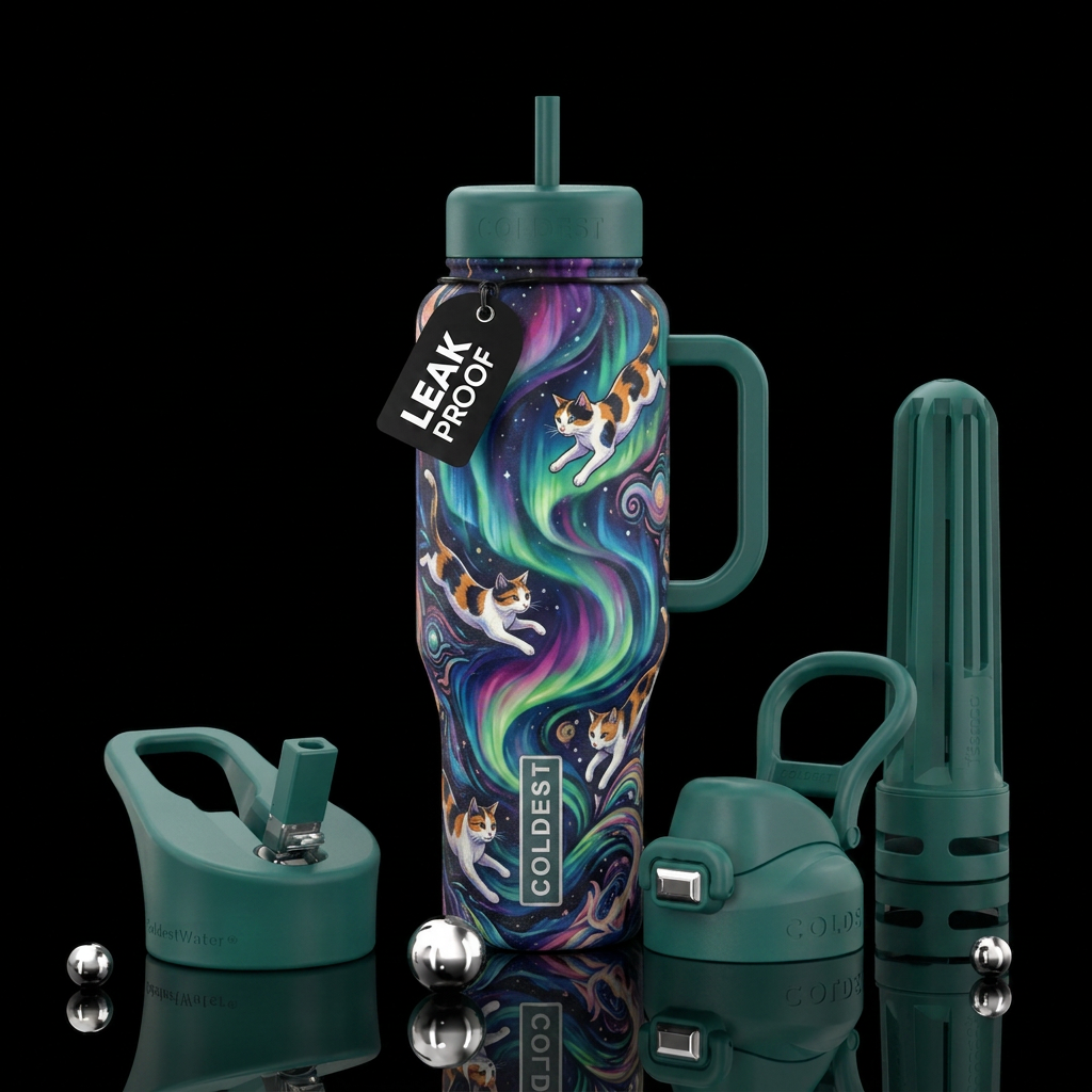 Flying Meow water bottle design