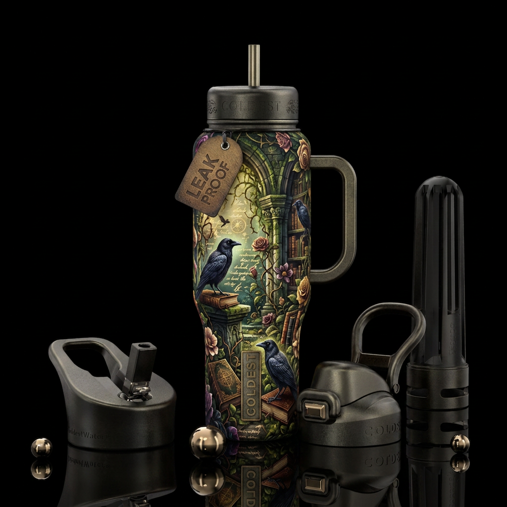 Crows read water bottle design