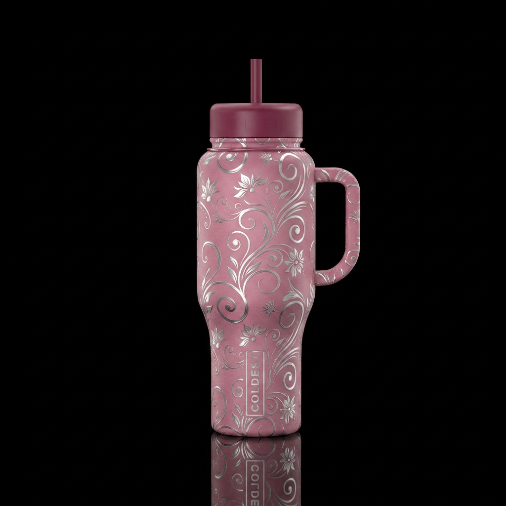 Pink moonlight floral water bottle design