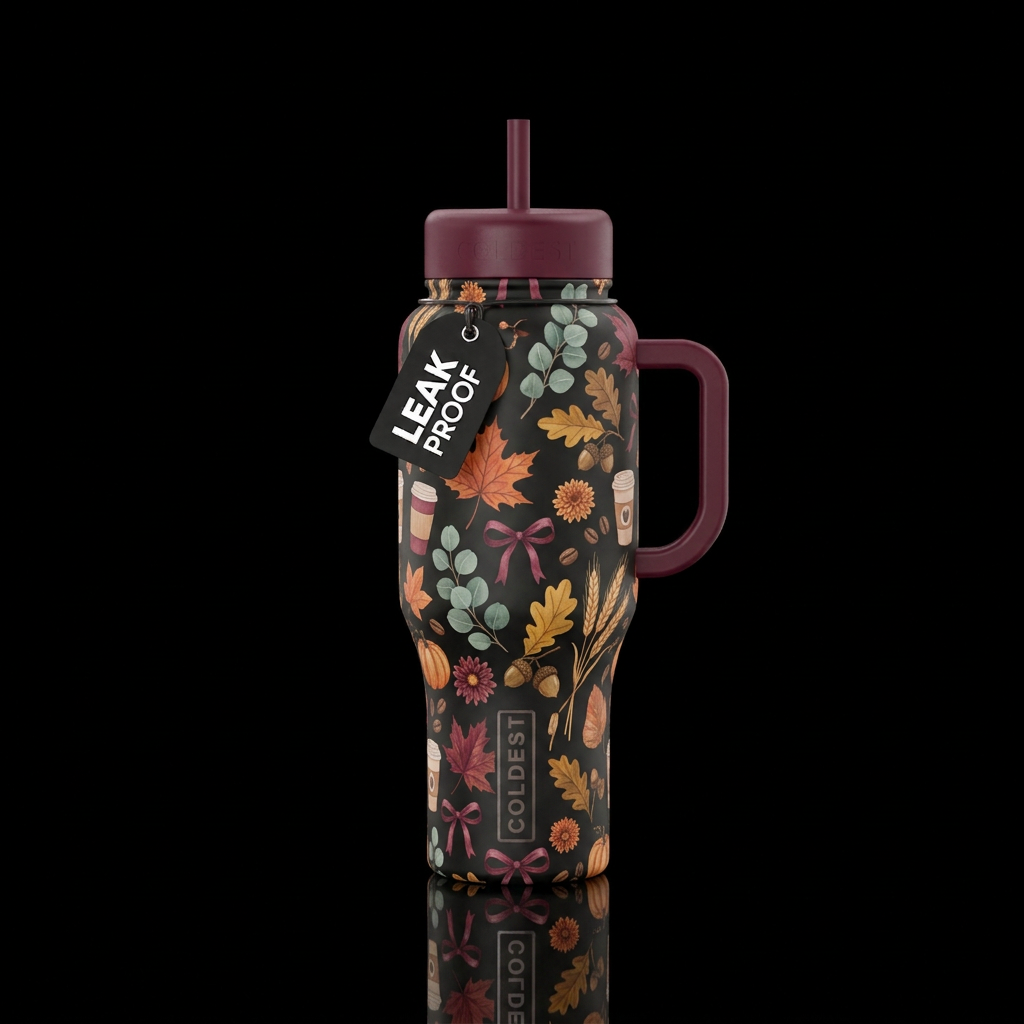 maple leaves + oak leaves/acorns + eucalyptus + wh... water bottle design