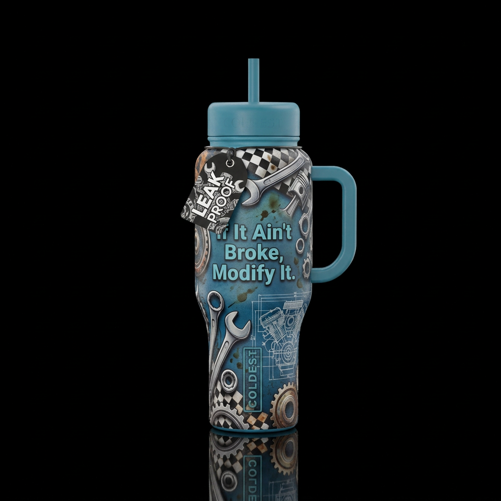 Garage / Mechanic — wrenches, sockets, pistons, ge... water bottle design