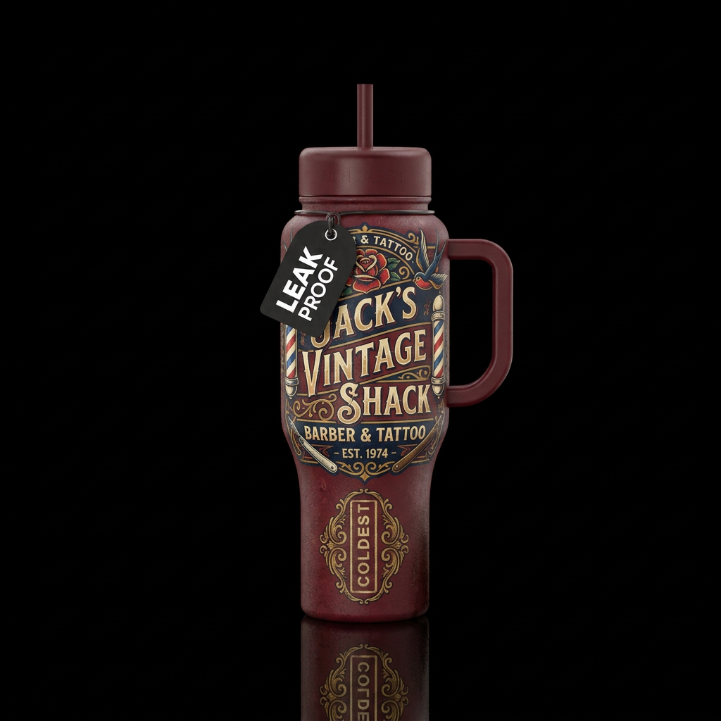 Barbershop / Tattoo Shop — vintage shop-sign aesth... water bottle design