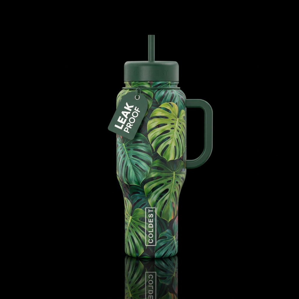 Realistic Monstera plants water bottle design