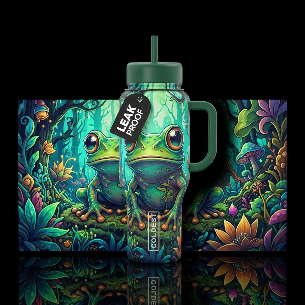 Ribbiting view water bottle design