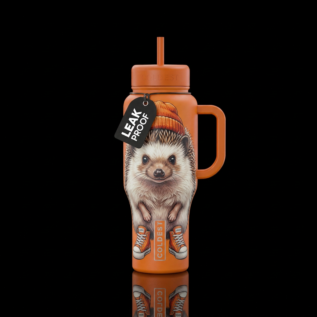 Realistic looking hedgehog wearing coldest sneaker... water bottle design