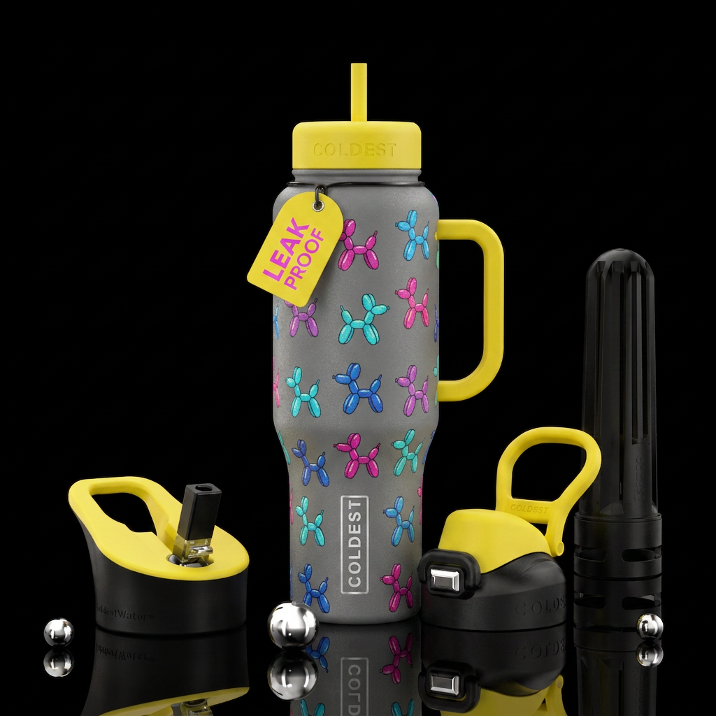 Gray bottle with yellow handle and lid and the bot... water bottle design