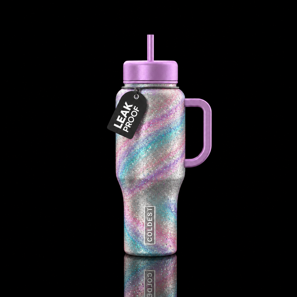 Swirling Glitter water bottle design