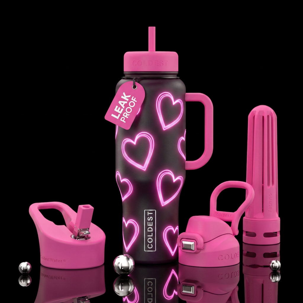 Neon pink glowie water bottle design