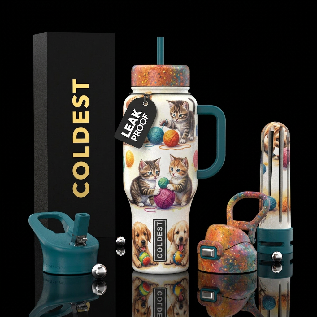 Kitties and puppies water bottle design