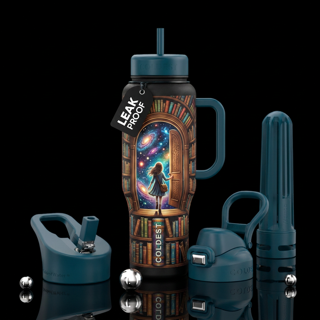 Into the bookverse water bottle design