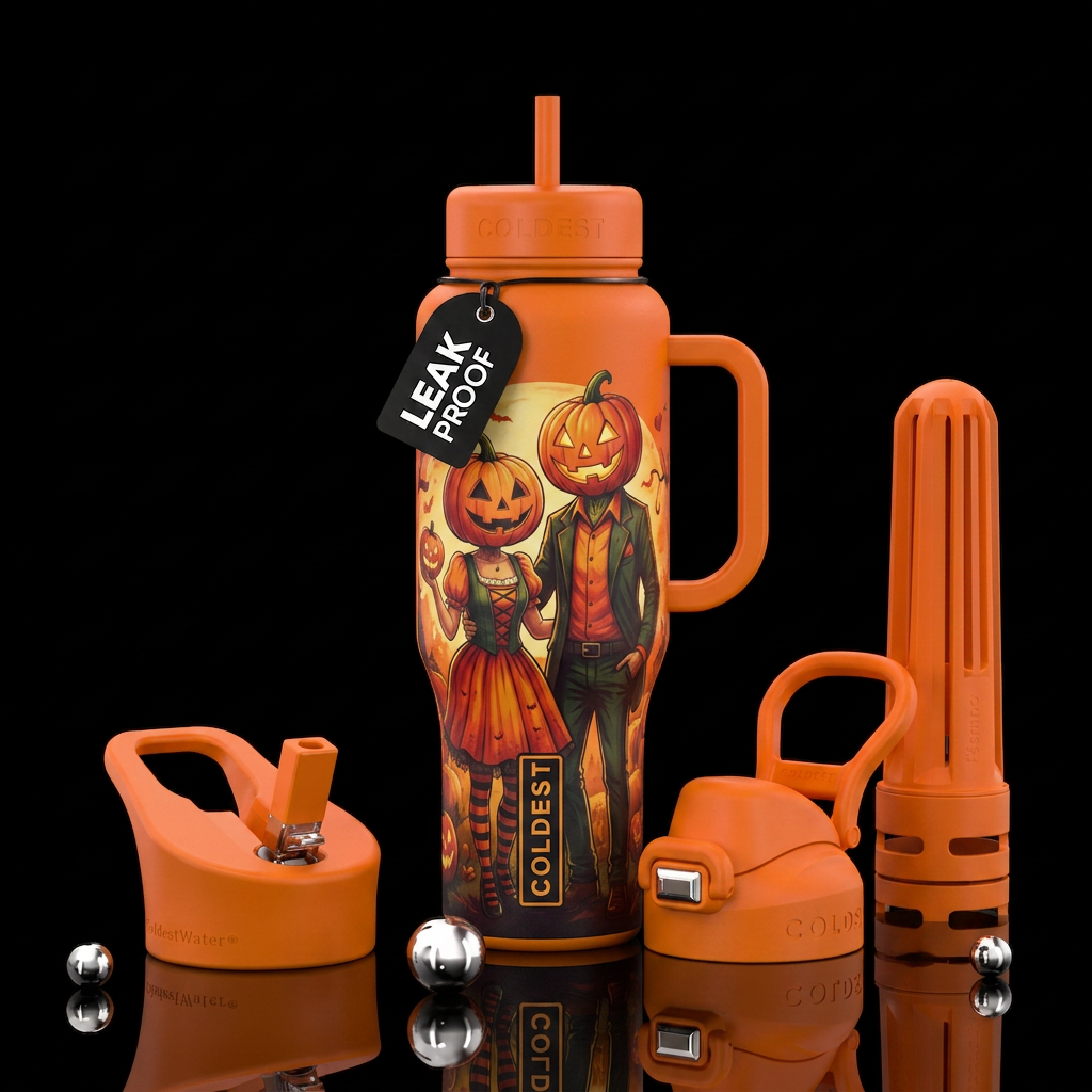 pumpkin couple water bottle design