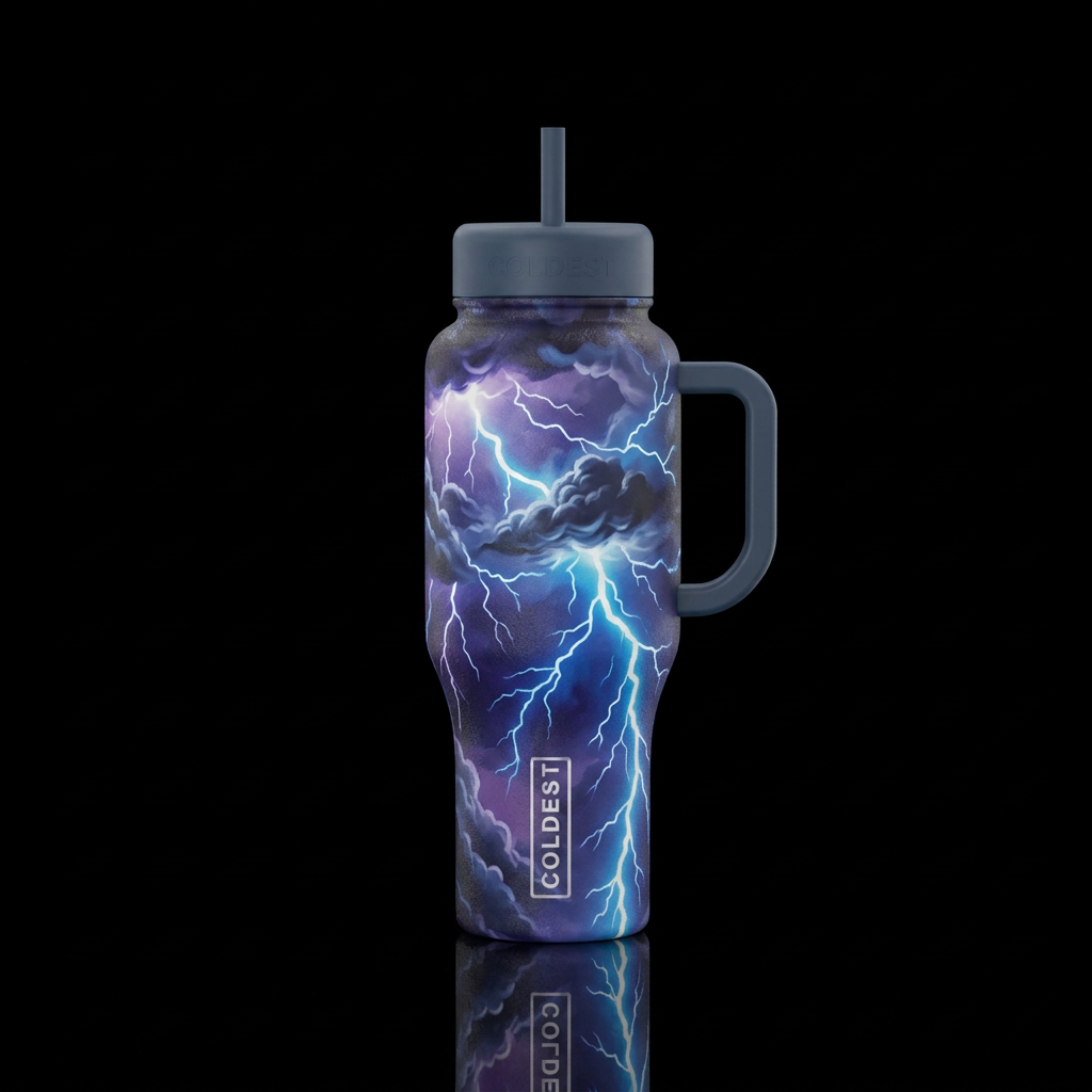 Thunderstorms with lightning strikes water bottle design