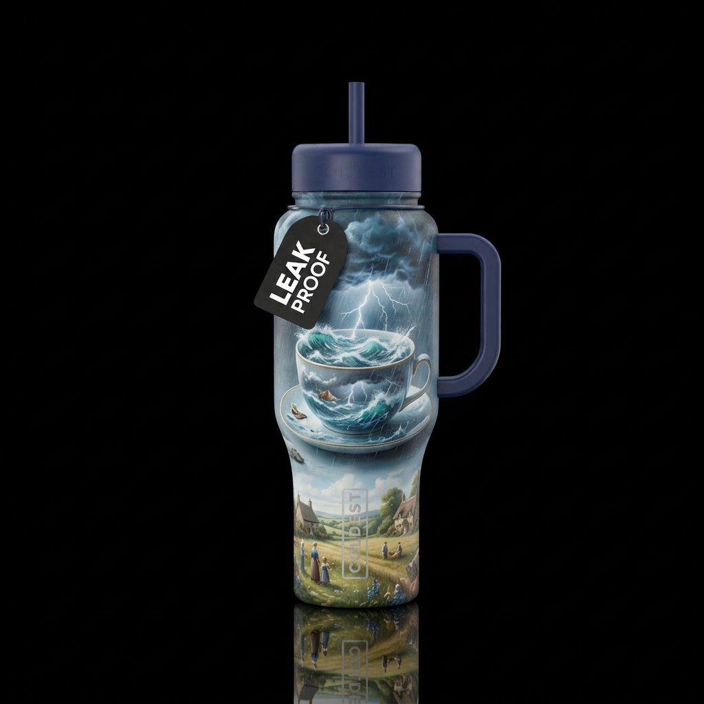A storm inside a teacup water bottle design