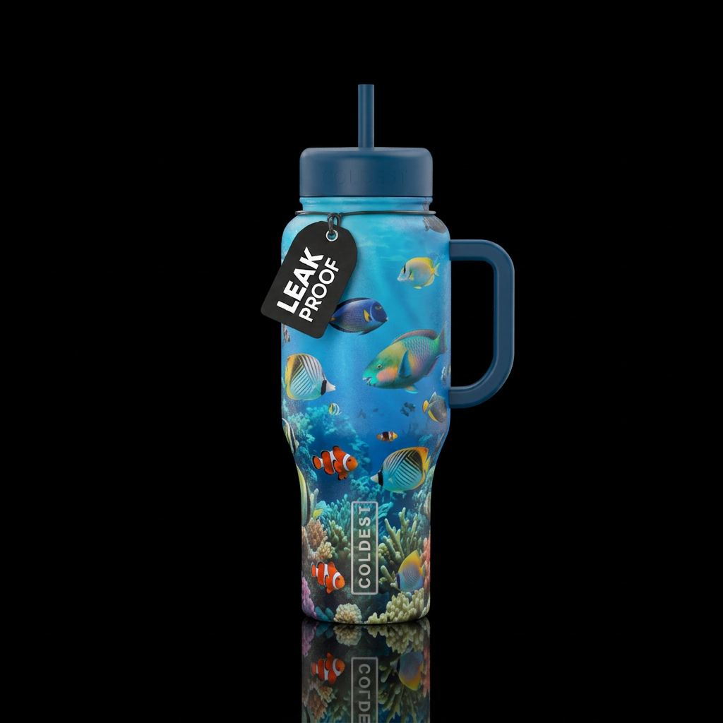 Fish swimming in the ocean water bottle design