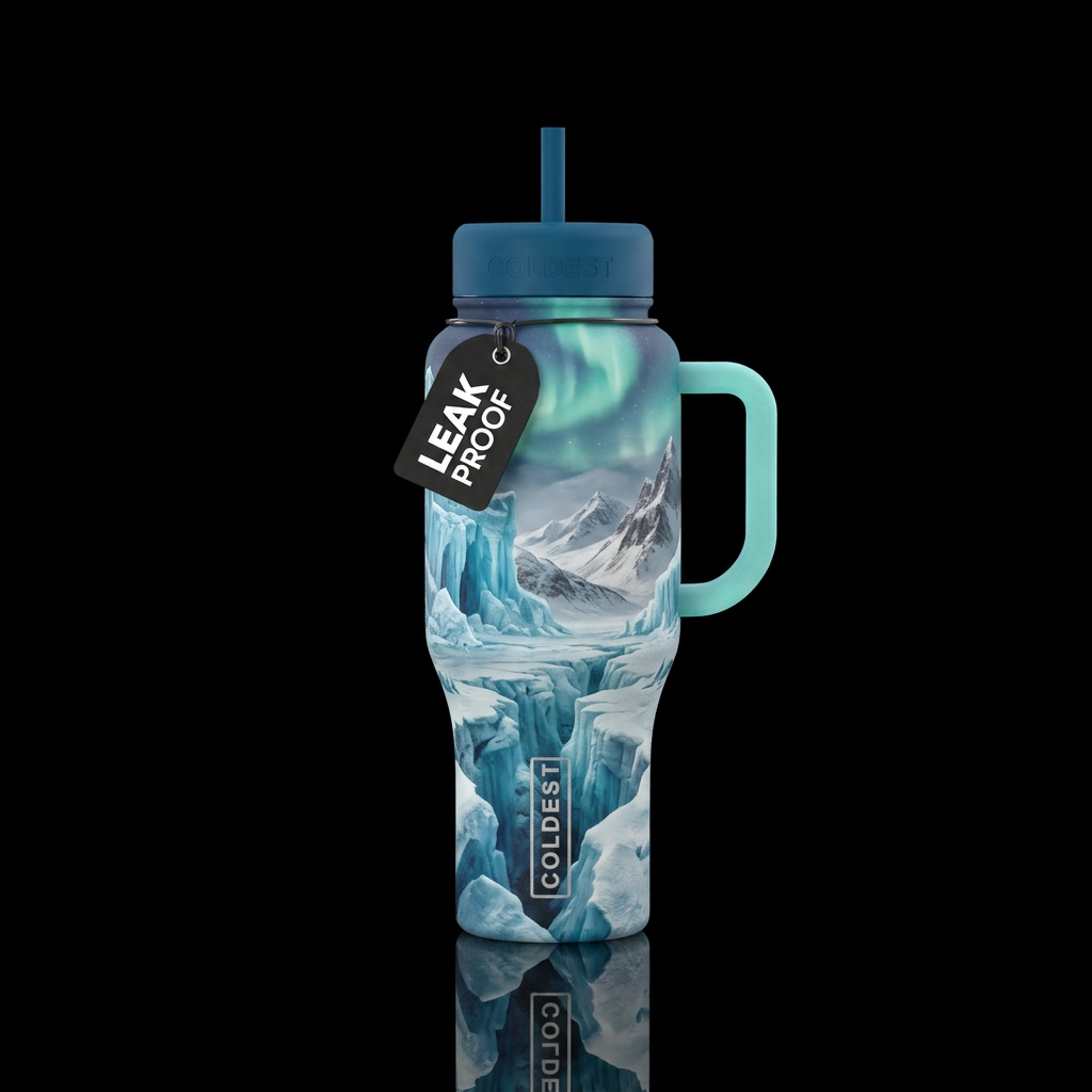 Make it look like the cup is from in a frozen wast... water bottle design