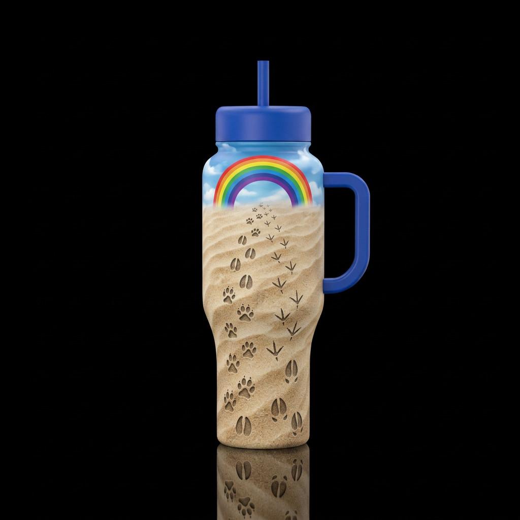 Different animal prints pressed in the sand and he... water bottle design