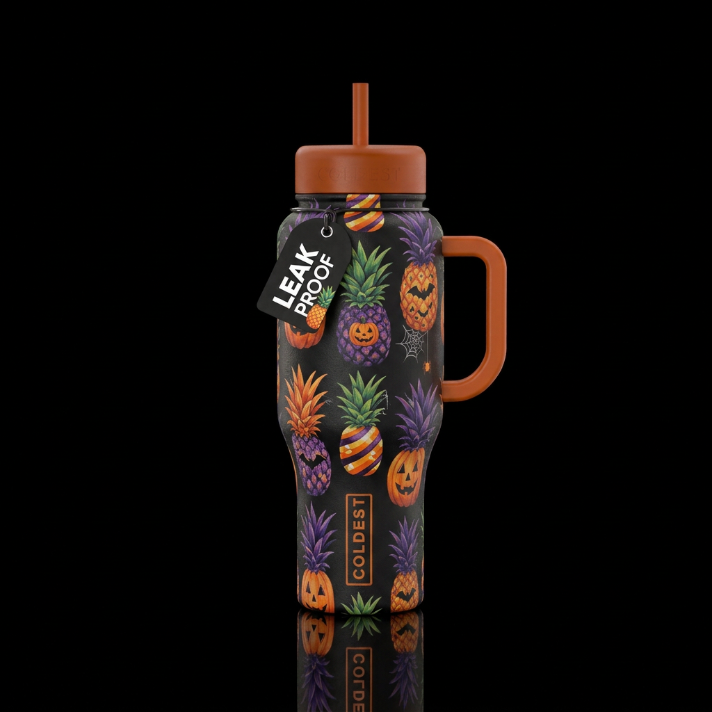 Halloween painted pineapples water bottle design