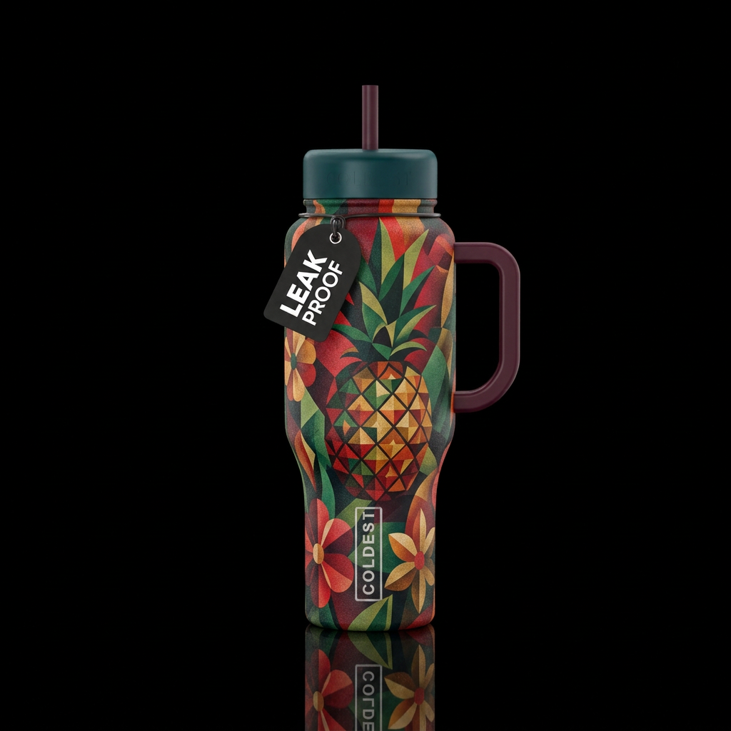 Film noir cubist pineapples and flowers water bottle design