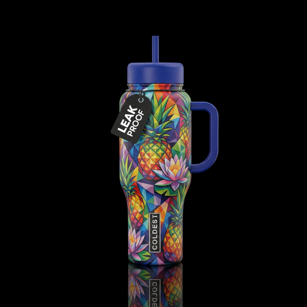 Rainbow pineapples Cubist and lilies water bottle design