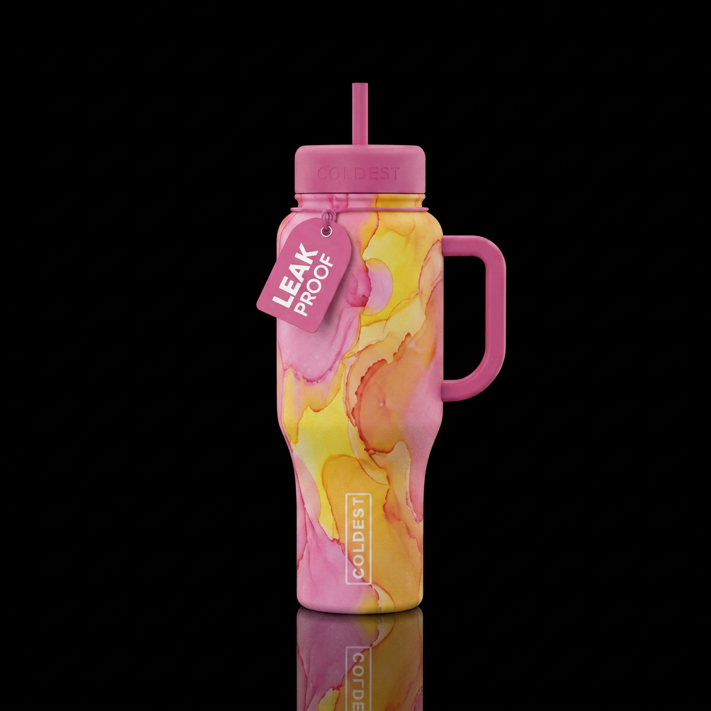 Pink, yellow, orange water bottle design