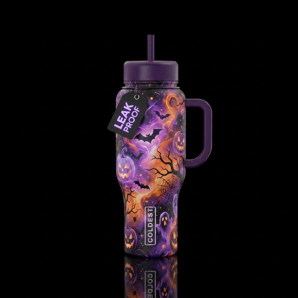 Halloween vibes,, dreamy,spooky,purple,orange,blac... water bottle design