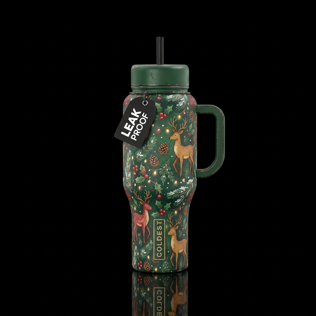 whimsical, rustic, christmas water bottle design