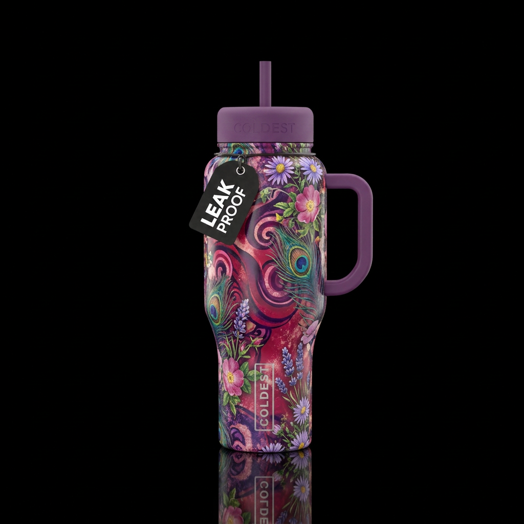 bohemian, vibrant, abstract, spirals, raspberry, b... water bottle design