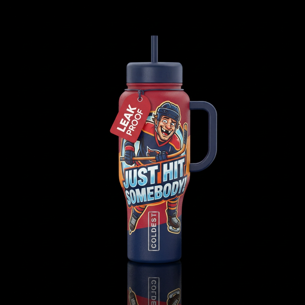 funny, hockey, hit somebody, water bottle design