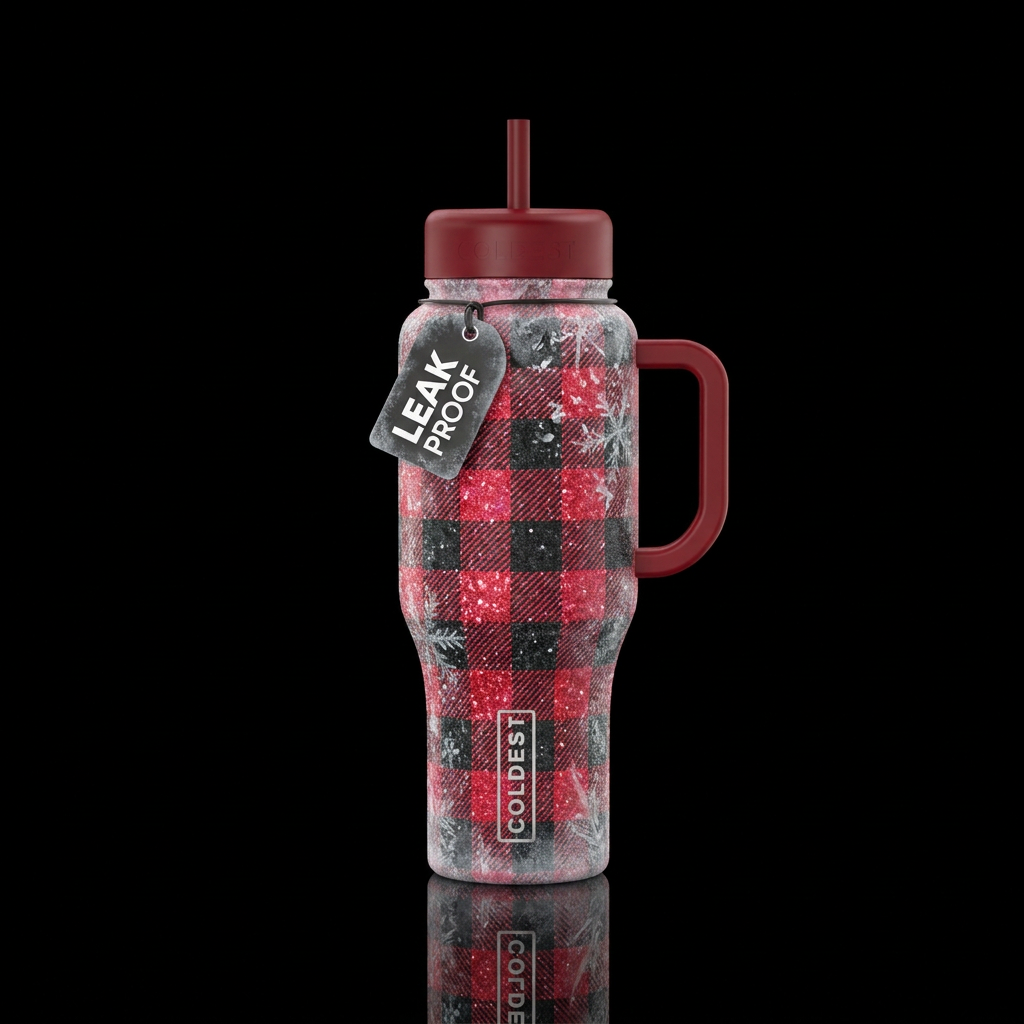 icy, buffalo check, sparkly water bottle design
