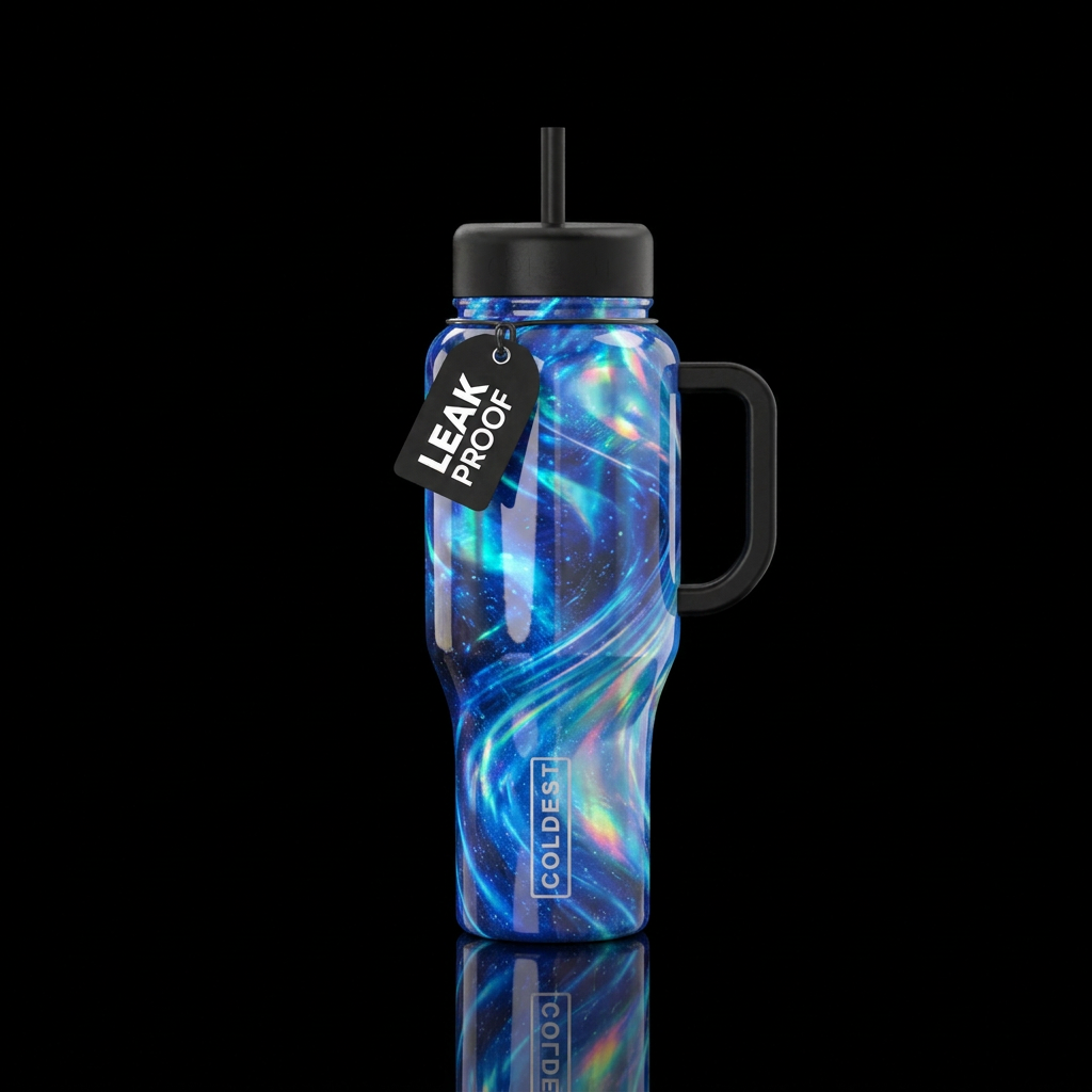 electric blue, trance, opal, black water bottle design