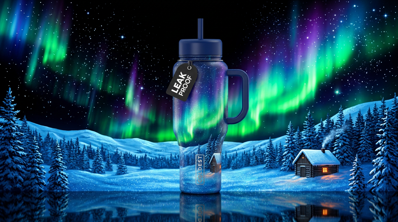 Beautifully colored Northern lights streak across ... water bottle design