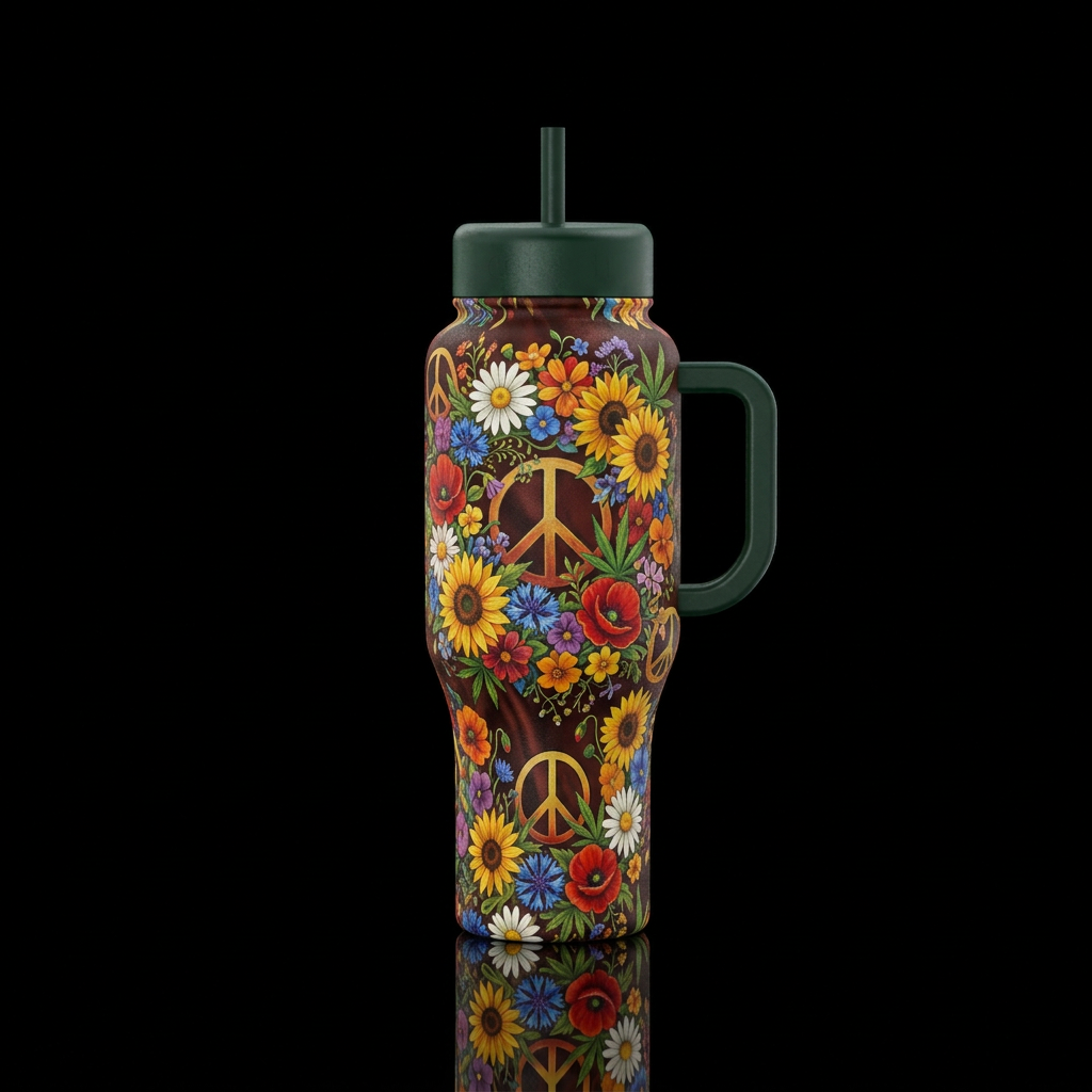 Brighter floral wreath wrapping left to right 1960... water bottle design